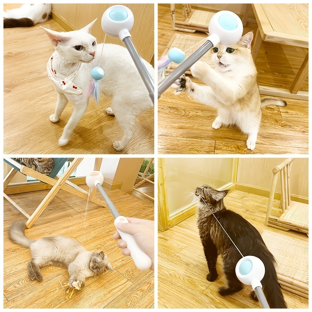 "Interactieve Uittrekbare Kattenhengel met Veren – Stimulerend Speelgoed voor Binnenkatten, Tegen Verveling en voor Actieve Beweging"