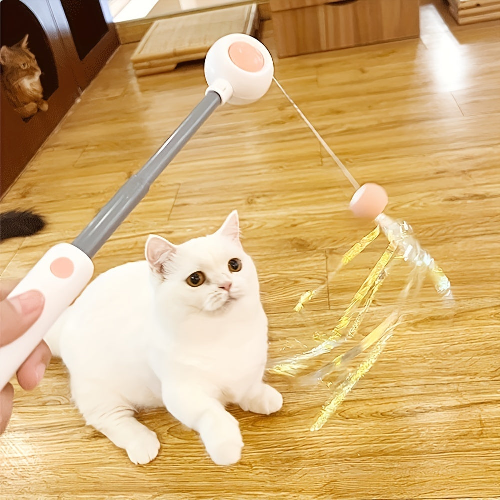"Interactieve Uittrekbare Kattenhengel met Veren – Stimulerend Speelgoed voor Binnenkatten, Tegen Verveling en voor Actieve Beweging"