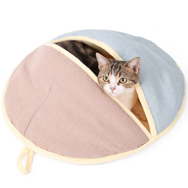 Knus Rond Huisdierennest – Warme Halfgesloten Kattenmand van Katoen & Linnen voor Katten en Kleine Honden