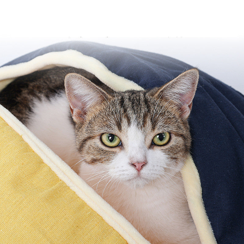 Knus Rond Huisdierennest – Warme Halfgesloten Kattenmand van Katoen & Linnen voor Katten en Kleine Honden
