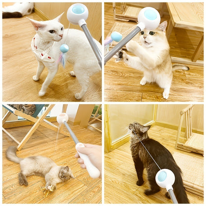 "Interactieve Uittrekbare Kattenhengel met Veren – Stimulerend Speelgoed voor Binnenkatten, Tegen Verveling en voor Actieve Beweging"