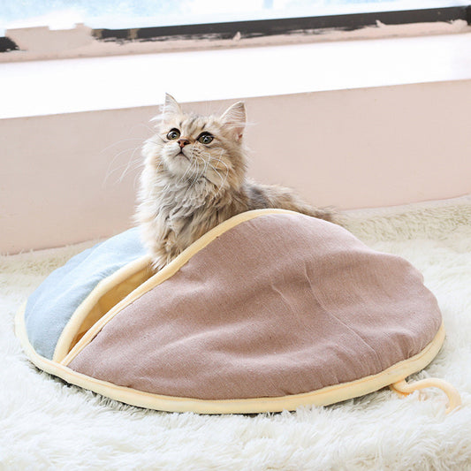 Knus Rond Huisdierennest – Warme Halfgesloten Kattenmand van Katoen & Linnen voor Katten en Kleine Honden