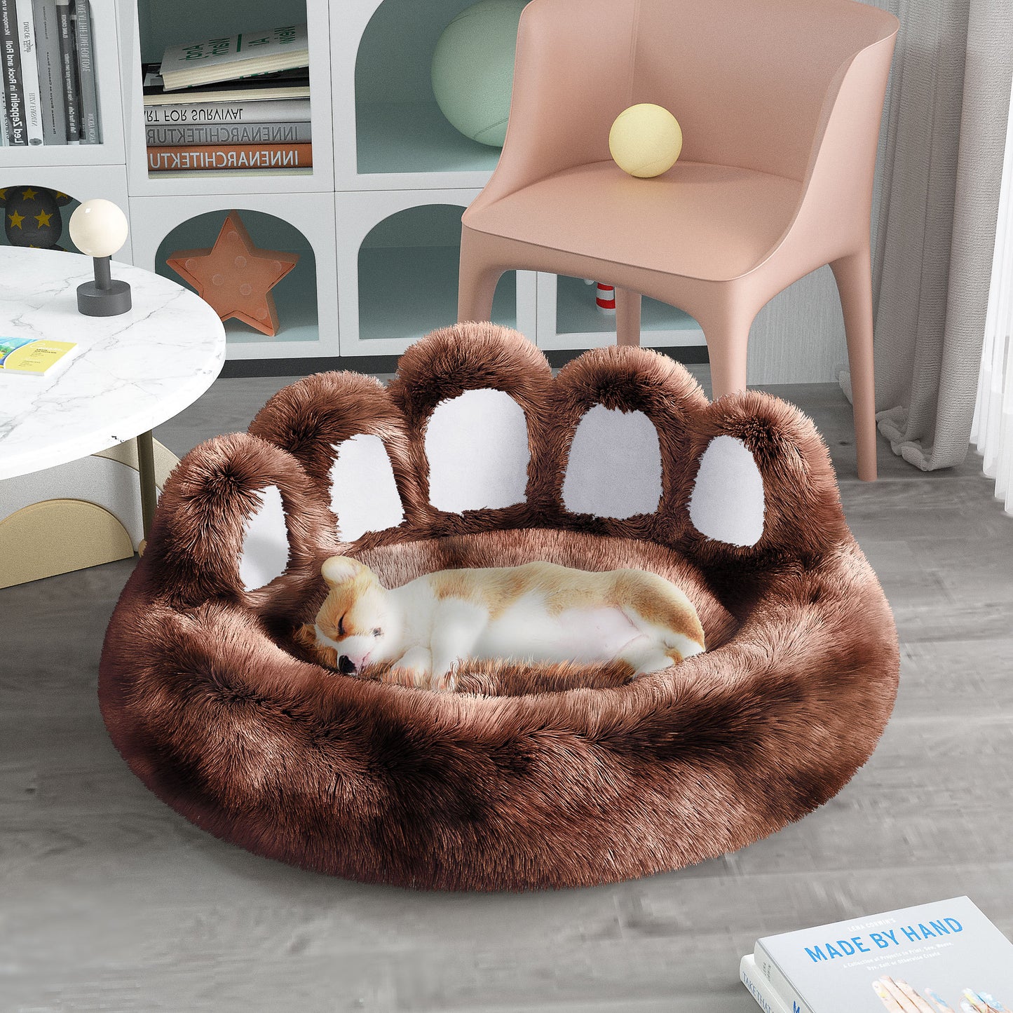 🐾 Zacht & Knus Dierenbed in Beerpoot-Vorm – Voor Kleine en Middelgrote Honden & Katten