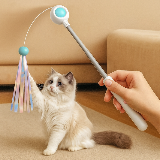 "Interactieve Uittrekbare Kattenhengel met Veren – Stimulerend Speelgoed voor Binnenkatten, Tegen Verveling en voor Actieve Beweging"
