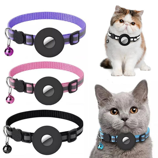 Reflecterende Nylon Halsband met Waterdichte AirTag Houder